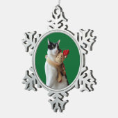 白黒猫とトナカイのクリスマスおもちゃ スノーフレークピューターオーナメント (右)