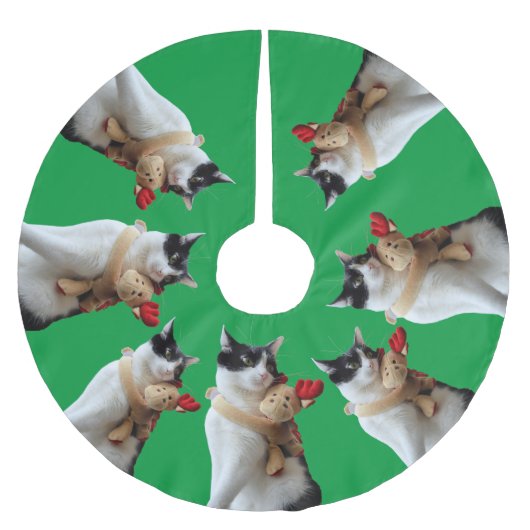 白黒猫とトナカイのクリスマスおもちゃ ブラッシュドポリエステルツリースカート (正面)