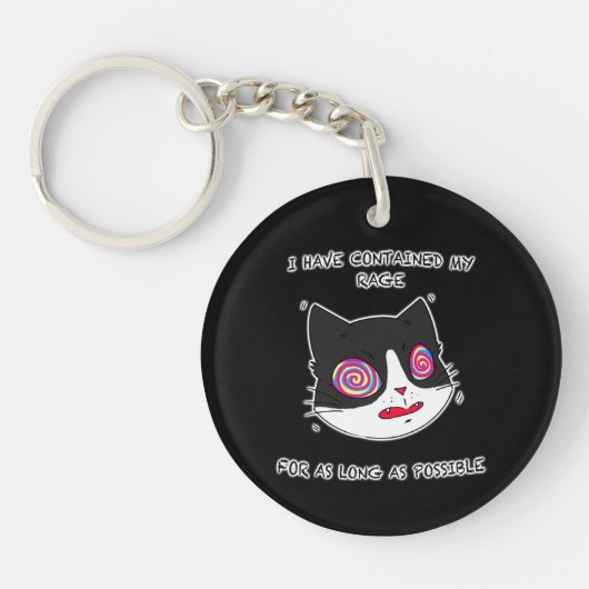 白黒猫と文字おもしろい キーホルダー (正面)