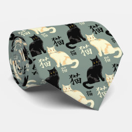 白黒猫と日本のキャラクター ネクタイ
