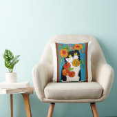 白黒猫と黄色い花 クッション (椅子)