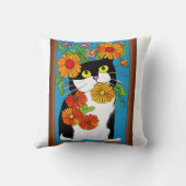 白黒猫と黄色い花 クッション (裏面)
