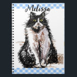白黒猫のかわいい絵を描くタキシード猫 ノートブック<br><div class="desc">タキシード猫キュートな白黒の猫ノート。猫をモチーフにしたオリジナルのドローイングは、猫好きにはぜひ！</div>