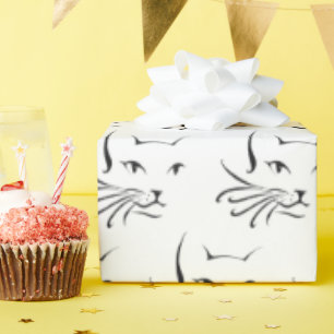 白黒猫のスケッチ ラッピングペーパー