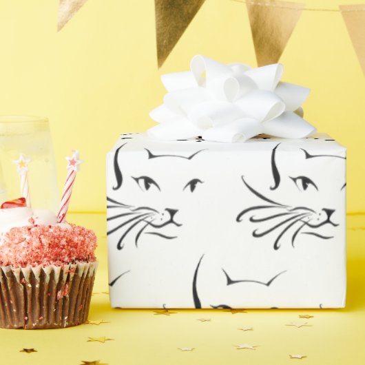 白黒猫のスケッチ ラッピングペーパー (誕生日パーティー)
