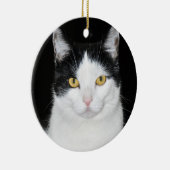 白黒猫のポートレート セラミックオーナメント (右)