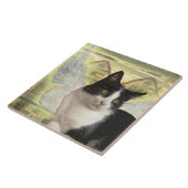 白黒猫の天使の翼のヴィンテージのスタイルの芸術 タイル (側面)