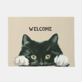 白黒猫の歓迎の玄関マット ドアマット (正面)