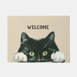 白黒猫の歓迎の玄関マット ドアマット
