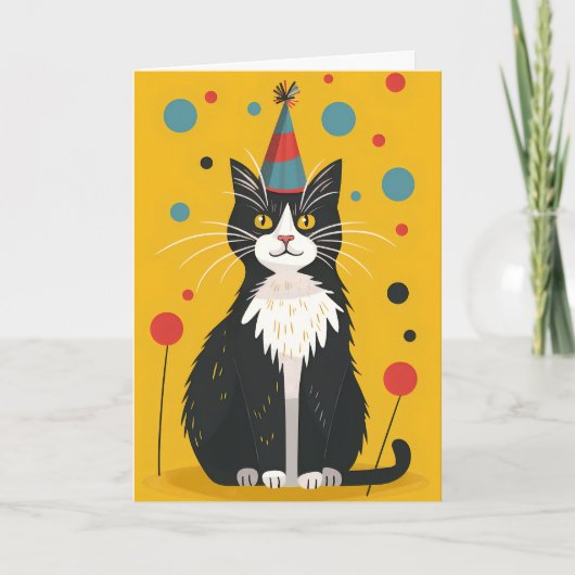 白黒猫の誕生日会グリーティングカード カード (正面)