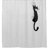 白黒猫ぶら下がったの乗り おもしろい| Tuxedo Cat シャワーカーテン (正面)