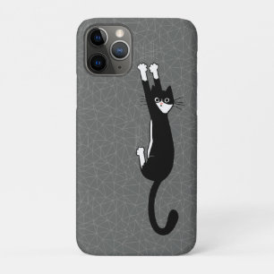 白黒猫ぶら下がったの乗り おもしろい  Tuxedo Cat iPhone 11 Proケース