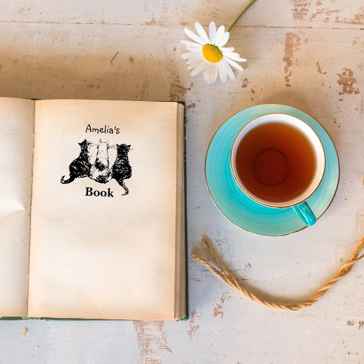 白黒猫イラストレーションこの本は ラバースタンプ