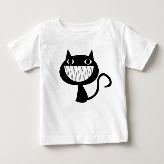 白黒猫イラストレーション ベビーTシャツ (正面)