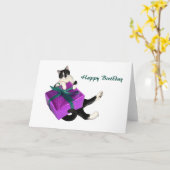 白黒猫ギフト誕生日カード カード (黄色い花)