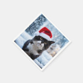 白黒猫クリスマス スタンダードカクテルナプキン (角)