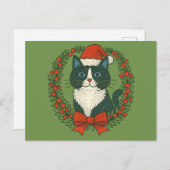 白黒猫サンタ・クリスマス シーズンポストカード (正面/裏面)