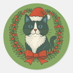 白黒猫サンタ・クリスマス ラウンドシール