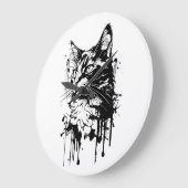 白黒猫スプラッシュ ラージ壁時計 (傾斜)