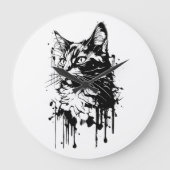 白黒猫スプラッシュ ラージ壁時計 (正面)