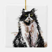 白黒猫タキシード猫子供名デコレーション セラミックオーナメント (裏面)