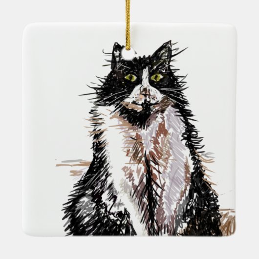 白黒猫タキシード猫子供名デコレーション セラミックオーナメント (裏面)