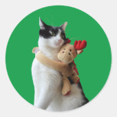 白黒猫トナカイのクリスマストイステッカー ラウンドシール (正面)