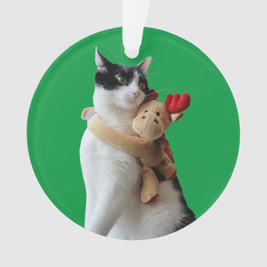 白黒猫トナカイのクリスマストイ オーナメント (正面)