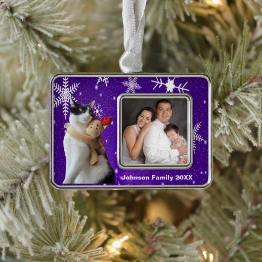 白黒猫トナカイのクリスマストイ シルバープレートフレームオーナメント (ツリー)