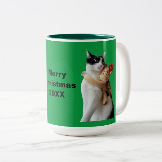 白黒猫トナカイのクリスマストイ ツートーンマグカップ (正面右)