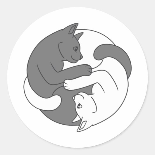 白黒猫ハグ – 背景色を選択 ラウンドシール (正面)