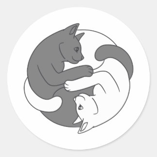 白黒猫ハグ – 背景色を選択 ラウンドシール