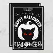 白黒猫ハッピーハローウィン衣装パーティー 招待状 (正面/裏面)
