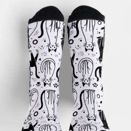 白黒猫パターソックススタイリッシュ- ソックス