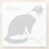 白黒猫パーソナライズされた猫 ガラスコースター (裏面)