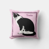 白黒猫パーソナライズされた猫 クッション (正面)
