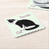 白黒猫パーソナライズされた猫 ペーパーコースター (アングル)