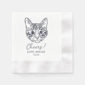 白黒猫パーソナライズされた結婚の 縁ありカクテルナプキン (正面)