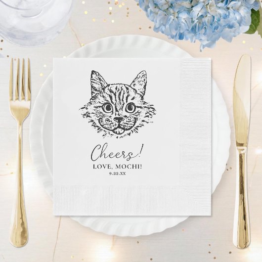 白黒猫パーソナライズされた結婚の 縁ありカクテルナプキン