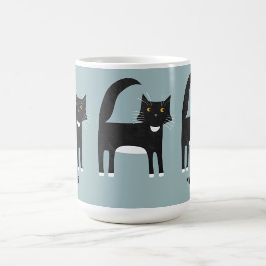 白黒猫パーソナライズされた コーヒーマグカップ (中央)