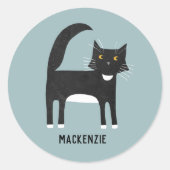 白黒猫パーソナライズされた ラウンドシール (正面)