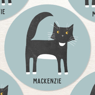 白黒猫パーソナライズされた ラウンドシール