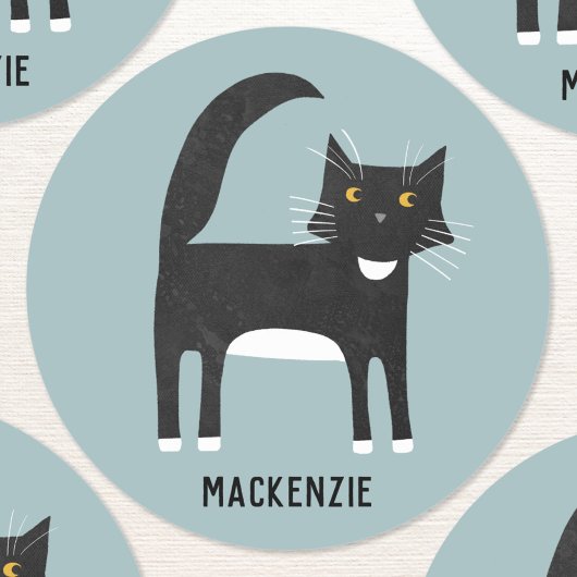 白黒猫パーソナライズされた ラウンドシール