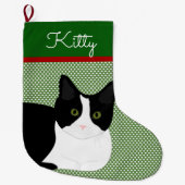 白黒猫パーソナライズされた ラージクリスマスストッキング (正面)