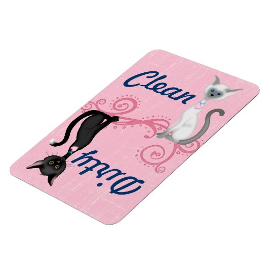 白黒猫ピンククリーン汚れた食洗機 マグネット (左側)