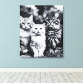 白黒猫フォトアート キャンバスプリント (インサイチュ (ウッドフロア))