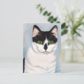 白黒猫ポートレート葉書 ポストカード (スタンド正面)