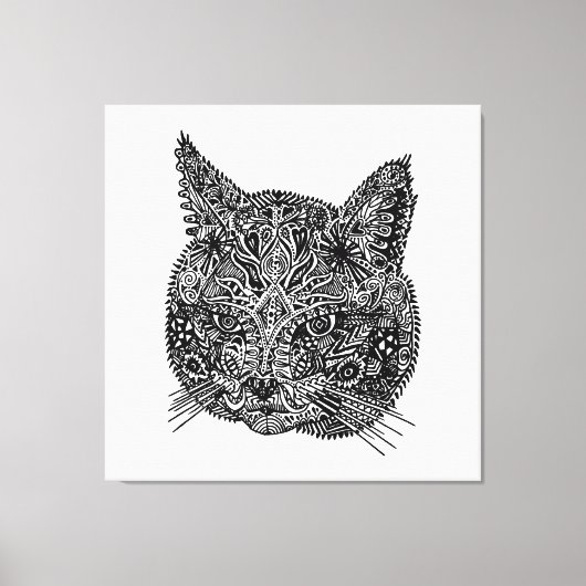 白黒猫ポートレート キャンバスプリント (正面)