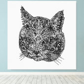 白黒猫ポートレート キャンバスプリント (インサイチュ (ウッドフロア))