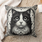 白黒猫ポートレート クッション (ブランケット)